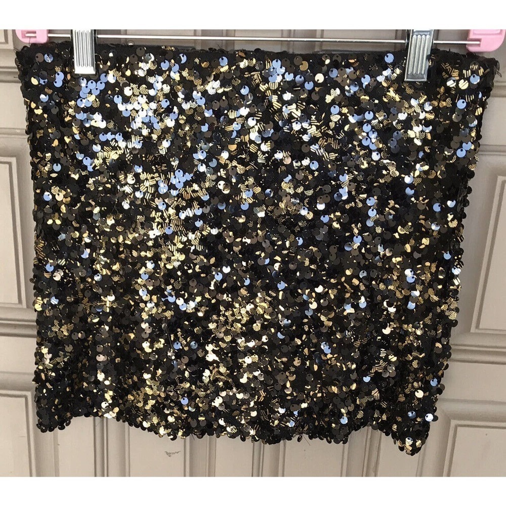 Dulce Carola Junior SzM TubeTop Black Gold All Over Sequins Pre-Owned